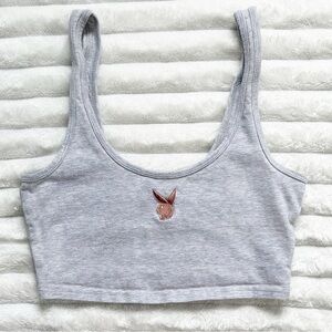 PLAYBOY by PacSun Cropped Tank Top With Embroidered Logo Gray Womens XS